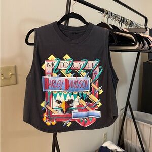 Harley-Davidson Black Cropped Tank with Eagle Graphic and Multicolor Accents